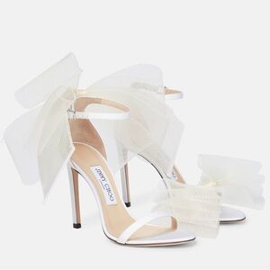 Jimmy Choo Aveline 100 Bow Heeled Sandal in Ivory